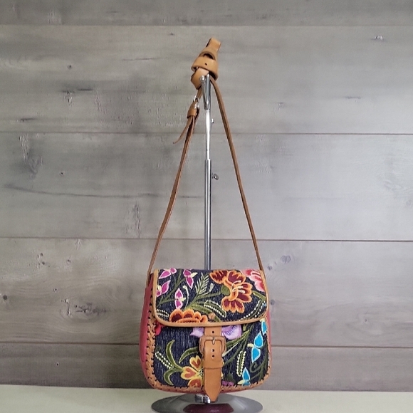 unbranded Handbags - Handmaid Embroidered Canvas Leather Crossbody Shoulder Bag